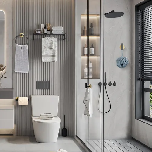 Miniatura 2 de Lairuier Juego de accesorios de baño, juego de 4 piezas de soporte para toallas que incluye soporte para papel higiénico, anillo para toallas y 2