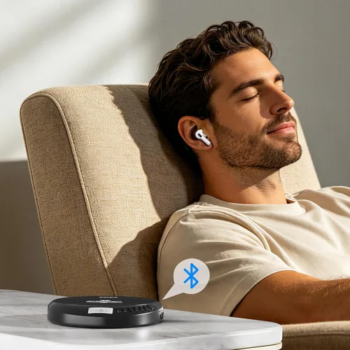 Miniatura 4 de Coby Reproductor de CD Bluetooth portátil con radio FM y auriculares, disco recargable anti-salto con reproducción de MP3, entrada AUX, súper bajo