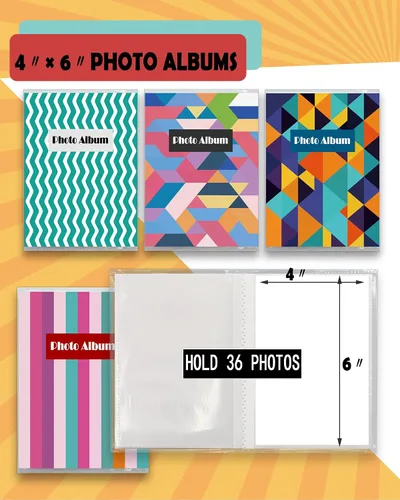 Miniatura 4 de Álbumes de fotos pequeños de 4 x 6 pulgadas, paquete de 4 unidades, capacidad para 36 fotos cada uno, mini álbumes de fotos de 4 x 6, álbumes