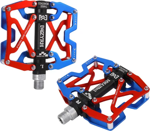 Miniatura 2 de Mzyrh - Pedales de bicicleta de montaña, ultra fuertes, coloridos, mecanizados CNC, de 9/16 pulgadas, ciclismo sellado con 3 rodamientos Rodamientos