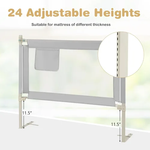Miniatura 3 de HONEY JOY Riel de cama para niños pequeños, 47 pulgadas extra larga, barandilla de seguridad portátil con bolsillo lateral, rieles de cama
