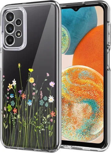 Unov Funda compatible con Galaxy A23 5G transparente con ramo de flores femeninas para mujer, diseño de patrón en relieve, TPU suave, absorción de