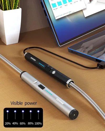 Miniatura 6 de VEHHE Encendedor de velas, paquete de 2 encendedores eléctricos recargables con pantalla LED de batería, interruptor de seguridad, encendedor USB