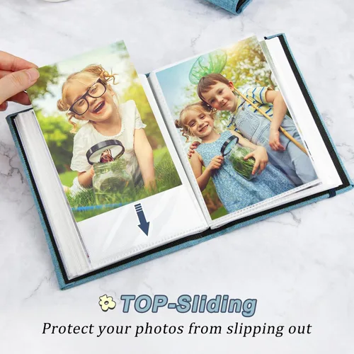 Miniatura 4 de Paquete de 2 álbumes de fotos de 4 x 6, mini álbum de fotos pequeño de 4 x 6 pulgadas, 100 bolsillos para libro de fotos, mini libro de fotos, Azul