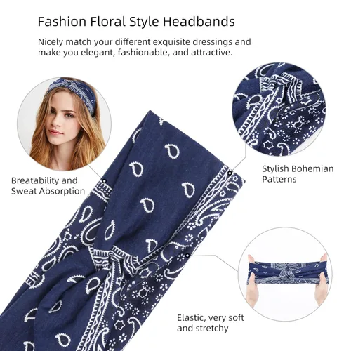 Miniatura 4 de AKTVSHOW Diademas para mujer, diadema anudada, bandas elásticas para el cabello para mujer, banda antideslizante con estampado turbante, elegante