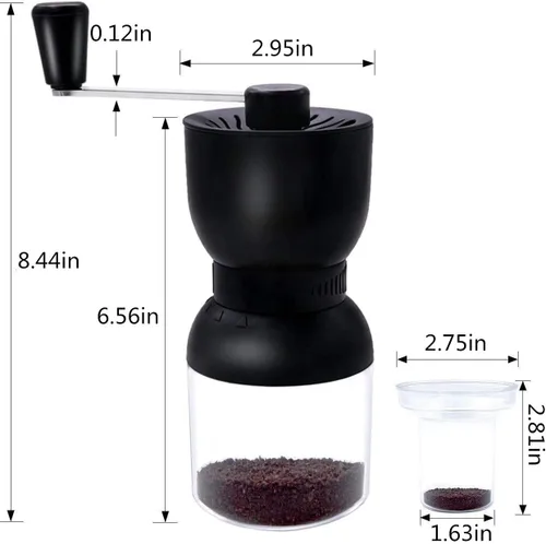 Miniatura 3 de LHS - Molinillo de café manual con fresa de cerámica, con grosor ajustable, dos recipientes y tapas recargables.