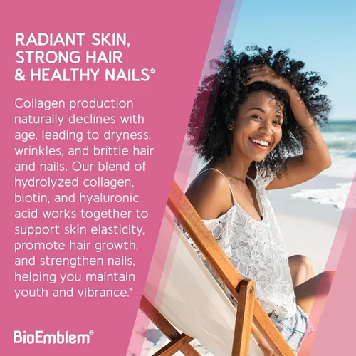 Miniatura 3 de BioEmblem Beauty Collagen - Complejo de colágeno múltiple, ácido hialurónico, vitamina C y biotina, fuentes de membrana bovino, pescado, caldo