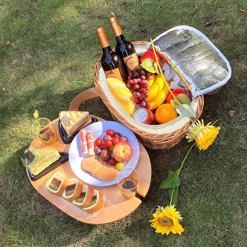 Miniatura 2 de Hap Tim Juego de Cesta de Picnic de Mimbre para 2 con Mini Mesa Plegable de Vino para Picnic y Bolsa Refrigeradora Grande Aislada y Kits de Servicio