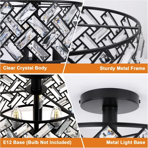 Miniatura 5 de FRIDEKO HOME Lámpara de techo de montaje semiempotrado - 3 lámparas de techo de cristal lámparas de techo negras para cocina, accesorios