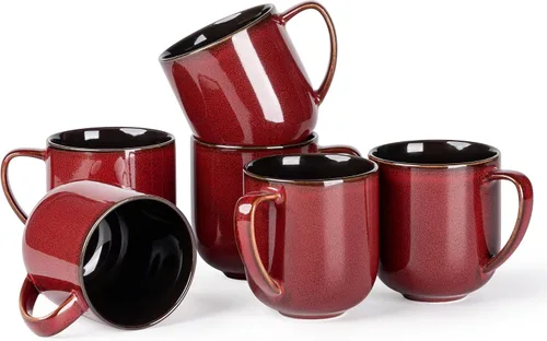 Miniatura 13 de LERATIO Juego de 6 tazas de café de cerámica de 12 onzas, grandes tazas de porcelana con mango grande para café con leche, capuchino, leche, cacao