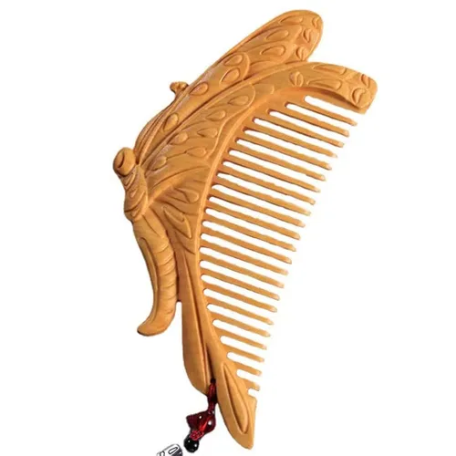 Miniatura 6 de Peine de madera para mujer – Peine de pelo de boj natural tallado artesanal – Peine de madera sin dientes finos estáticos con caja de regalo (hoja)