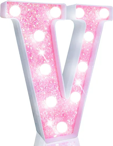 Miniatura 27 de Pooqla Luces de números de marquesina, números de luz rosa para niñas de 10.º cumpleaños, funciona con pilas, luz nocturna de número con purpurina