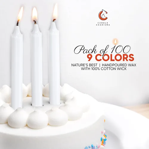 Miniatura 2 de Candle Charisma 100 Velas de Hechizo Blancas - Velas Chime de Parafina Sin Fragancia de 4", Sin Humo y Sin Goteo, Velas de Colores, 1.5 Horas