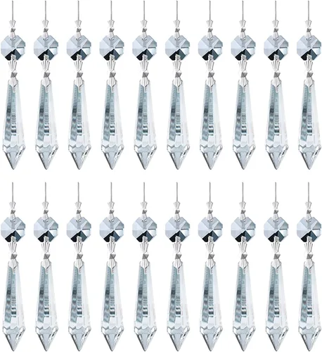 Miniatura 10 de 25 piezas de 55 mm de cristales de colores para candelabros con ganchos, guirnalda de cristal atrapasoles con cuentas de cristal octogonales