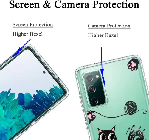 Miniatura 2 de Unov Funda para Galaxy S20 FE transparente con diseño de TPU suave absorción de golpes, diseño delgado en relieve patrón protector (gato negro)