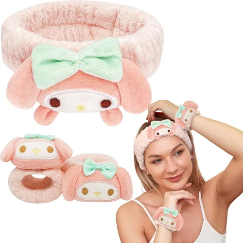 Miniatura 8 de Set de Diadema y Muñequera de Spa Kawaii para Lavado Facial, Lindas Diademas de Cuidado de la Piel Suave para Mujeres y Niñas, Diadema de Maquillaje