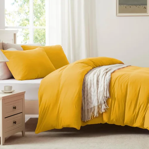 Miniatura 3 de Juego de 2 fundas de almohada de algodón 100 % jersey de 20 x 30 pulgadas, peso ligero, cómodo, extremadamente duradero. Amarillo