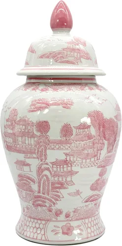 Miniatura 16 de Galt International Jarrón de Templo de Cerámica Chinoiserie Floral Marrón y Blanco de 18" con Tapa - Jarrón de Jengibre Decoración para Hogar