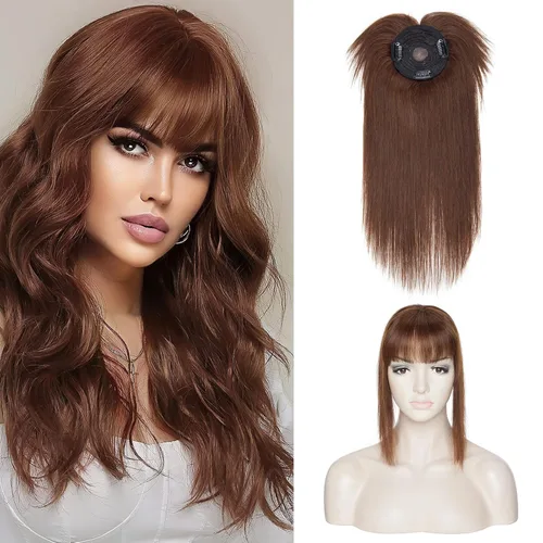 Miniatura 19 de Benehair 150% seda hecha a mano densidad base 100% Remy cabello humano para mujeres con flequillo clip en piezas de cabello con clip con ligera Gris