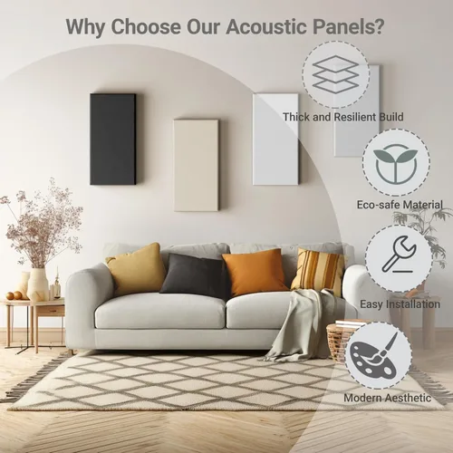 Miniatura 5 de Paquete de 4 paneles acústicos de núcleo de alta densidad con cubierta de tela, 24 x 12 x 2 pulgadas, paneles de pared autoadhesivos insonorizados