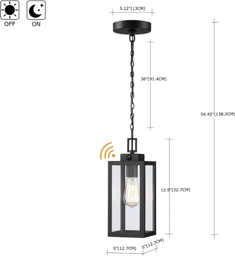 Miniatura 2 de 13 Inch Outdoor Pendant Light Dusk to Dawn Hanging Porch Light for Entrance Front Door Photocell Pendant Lights for Porch Dusk to Dawn Hanging