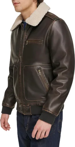 Miniatura 2 de Levi's Men's Faux Leather Aviator Bomber Jacket With Sherpa Collar