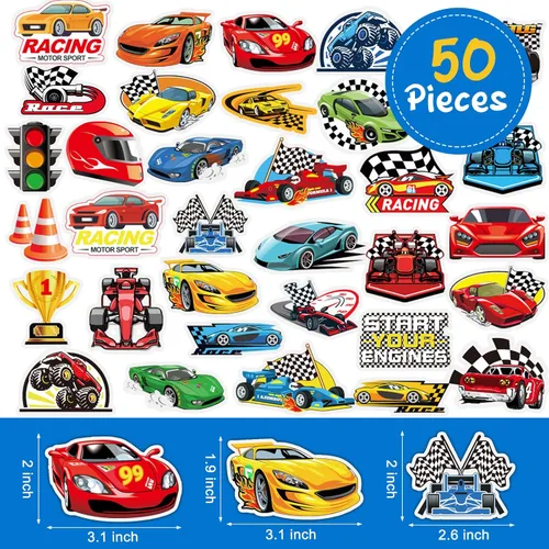 Miniatura 3 de Juego de 98 piezas de suministros de fiesta de autos de carreras, juego de decoración temática de cumpleaños con mini autos de carreras, juguetes