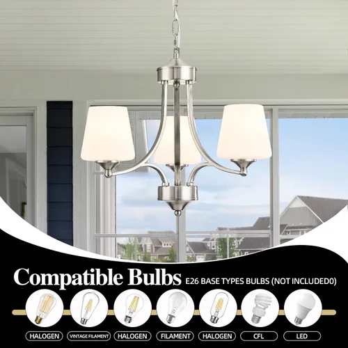 Miniatura 2 de Lámpara de comedor de níquel cepillado, moderna lámpara plateada con vidrio esmerilado, 3 luces de metal para isla de cocina, lámparas colgantes E26