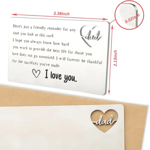 Miniatura 30 de YODOCAMP Tarjeta de billetera con texto en inglés "Thank You Dad", tarjeta de cartera grabada para mi papá de hija e hijo, cumpleaños, día