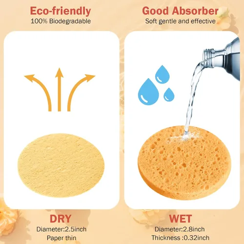 Miniatura 2 de 300 esponjas faciales comprimidas, esponjas faciales naturales para limpieza, almohadillas exfoliantes faciales desechables para esteticistas Naranja