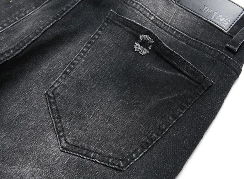 Miniatura 6 de XIMXIMMTIAN Jeans rectos de motociclista para hombre, desgastados, desgastados, ajustados, rectos