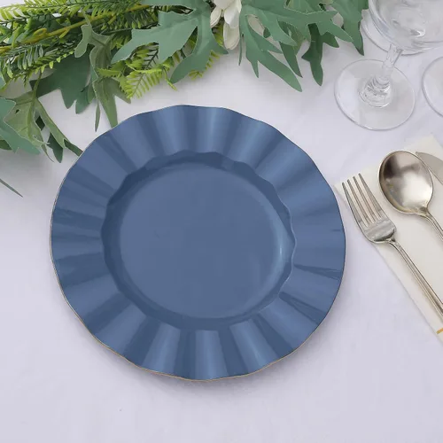 Miniatura 22 de Tableclothsfactory Paquete de 10 platos redondos de plástico negro de 6 pulgadas para ensalada de postre, platos desechables con borde ondulado