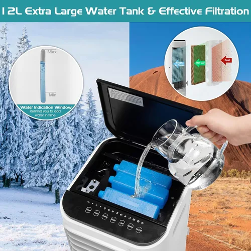 Miniatura 6 de KOTEK Enfriador de aire evaporativo 4 en 1 con ventilador, humidificador, purificador, refrigeración, ventilador portátil con 4 modos, 3