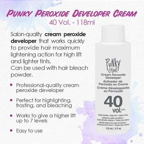 Miniatura 3 de Punky - Revelador para tinte de cabello en crema peróxido 40 volúmenes – Revelador decolorante para aclaración media a alta, 118ml