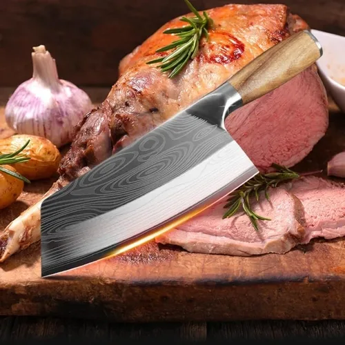 Miniatura 4 de Cuchillo de carnicero de carne, cuchillo de cocina de 7.5 pulgadas con patrón láser de damasco, cuchillo de chef chino de acero inoxidable, cuchillo