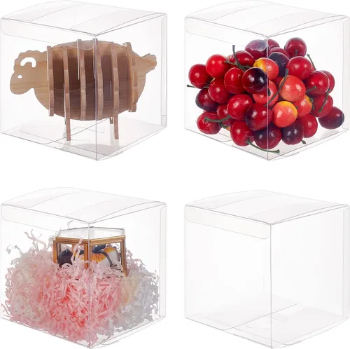 BENECREAT Paquete de 10 cajas grandes de plástico transparente de 4.7 x 4.7 x 4.7 pulgadas para regalos de fiesta de San Valentín y dulces de fiesta