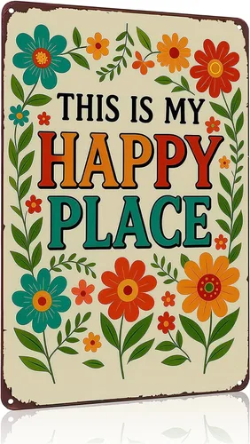 Funnysign Garden Gifts - Letrero de lata vintage con texto en inglés «This Is My Happy Place» para decoración del hogar, jardín, patio, 8 x 12