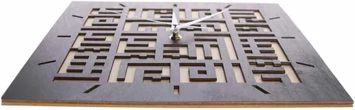 Miniatura 9 de The Geeky Days Ayat Al Kursi Kufic Shahadah Reloj de pared silencioso de madera negra funciona con pilas, escritura cúfica islámica, caligrafía