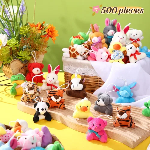 Miniatura 3 de Hungdao 500 piezas de mini animales de peluche, surtido de mini animales a granel, juguetes de animales pequeños, regalos de carnaval, premios