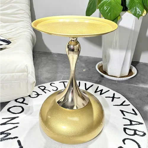 Mesita de noche pequeña, mesa auxiliar redonda de pedestal, mesa auxiliar Art Deco, mesa auxiliar moderna, mesa auxiliar para sala de estar, Dorado