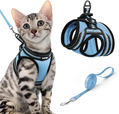 Miniatura 56 de rabbitgoo Juego de arnés y correa para gatos para caminar a prueba de escape, chaleco suave ajustable para gatitos con tira reflectante para gatos