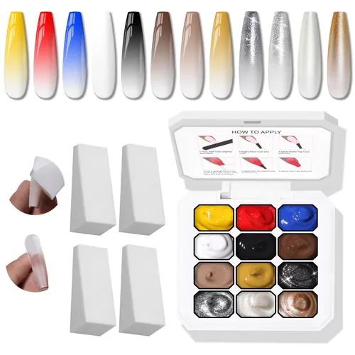 Miniatura 14 de Paleta de Esmalte de Uñas en Gel Sponge Pat, 12 Colores Mezcla Degradado Ombré Gel Polish Pintura Degradada Arte de Uñas, Sin Limpiar, Curado UV/LED