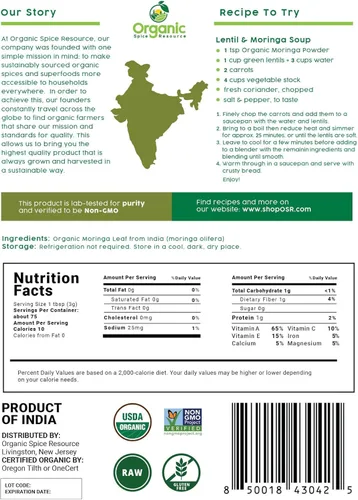 Miniatura 4 de Polvo de Moringa Orgánica - 8 oz (226g) USDA Orgánico, Sin OGM, Kosher, Halal, Polvo de Moringa Oleifera - 100% Crudo y Natural, por SHOPOSR