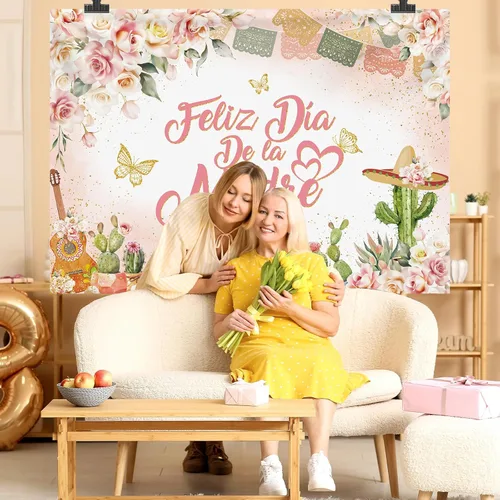 Miniatura 3 de MEHOFOND Fondo de feliz día de la madre, decoración mexicana para el Día de la Madre, fondo floral rosa para cabina de fotos, cartel de fiesta