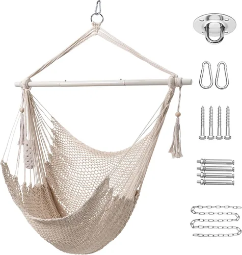 Lazy Daze Hammocks Chair Caribbean - Silla columpio de cuerda colgante, barra separadora de acero extraíble de 40 pulgadas con anillos