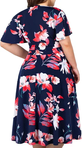 Miniatura 3 de kissmay - Vestidos de cóctel florales con cuello en V para mujer, talla extragrande, con bolsillo