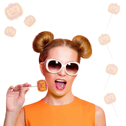 Miniatura 3 de Fruidles Caramelos de paletas de tatuaje de calabaza naranja, ideal para rellenos de bolsas de fiesta, envueltos individualmente (media libra)