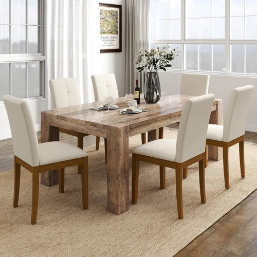 Miniatura 9 de DAGONHIL Juego de 2 sillas de comedor, modernas sillas de comedor tapizadas de tela, sillas de cocina sin brazos con patas de madera y asiento Beige