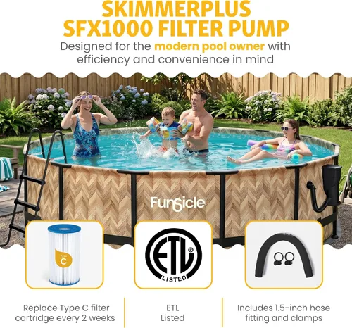 Miniatura 5 de Funsicle Oasis Designer - Piscina redonda sobre el suelo de 14 pies x 42 pulgadas con bomba de filtro SkimmerPlus, escalera y cubierta de piscina