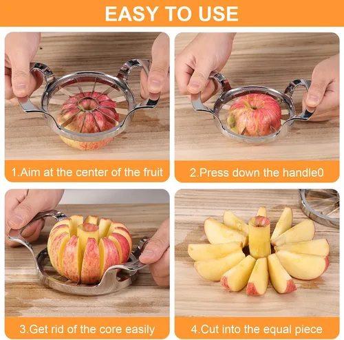 Miniatura 6 de Cortador de manzana con 12 cuchillas extra grande y resistente de acero inoxidable, apto para lavavajillas, fácil de usar, cortador de manzana